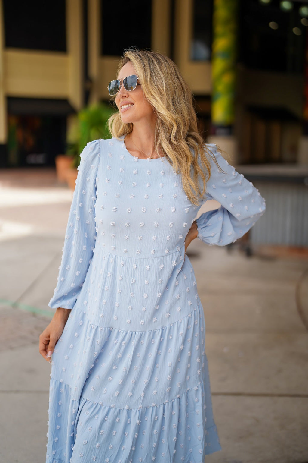 Luxuii Swiss Dot Tiered Flowy A Line Wedding Guest Dress