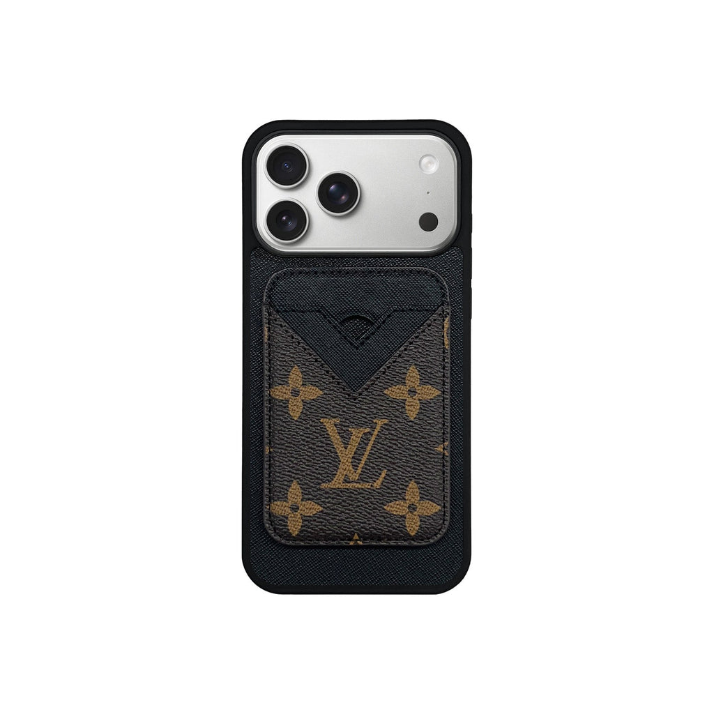 Set Magsafe Cardholder Orange Monogram Black with Case For iPhone 12-17 Series