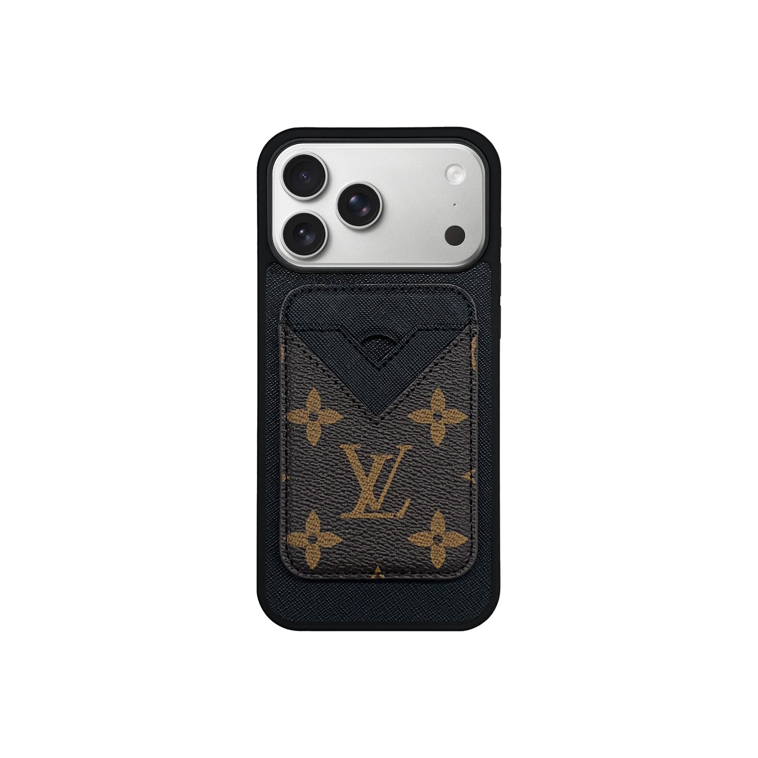 Set Magsafe Cardholder Orange Monogram Black with Case For iPhone 12-17 Series