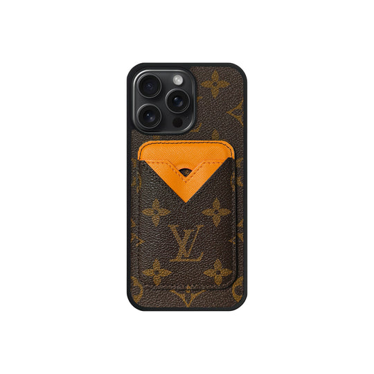 Set Magsafe Cardholder Orange Monogram Brown with Case For iPhone 12-17 Series