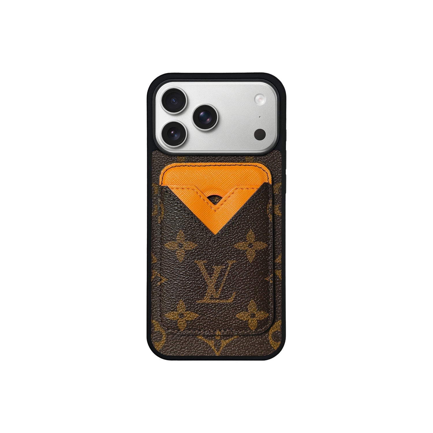 Set Magsafe Cardholder Orange Monogram Brown with Case For iPhone 12-17 Series