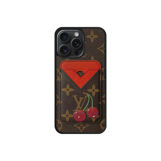 Set Magsafe Cardholder Orange Monogram with Case For iPhone 12-17 Series