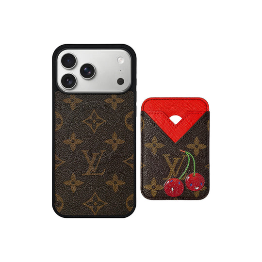 Set Magsafe Cardholder Orange Monogram with Case For iPhone 12-17 Series