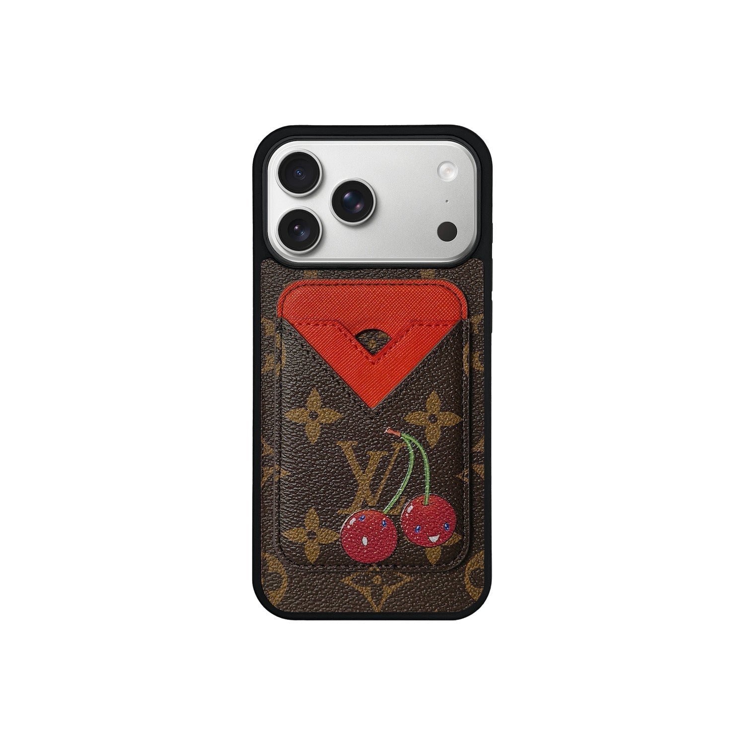 Set Magsafe Cardholder Orange Monogram with Case For iPhone 12-17 Series