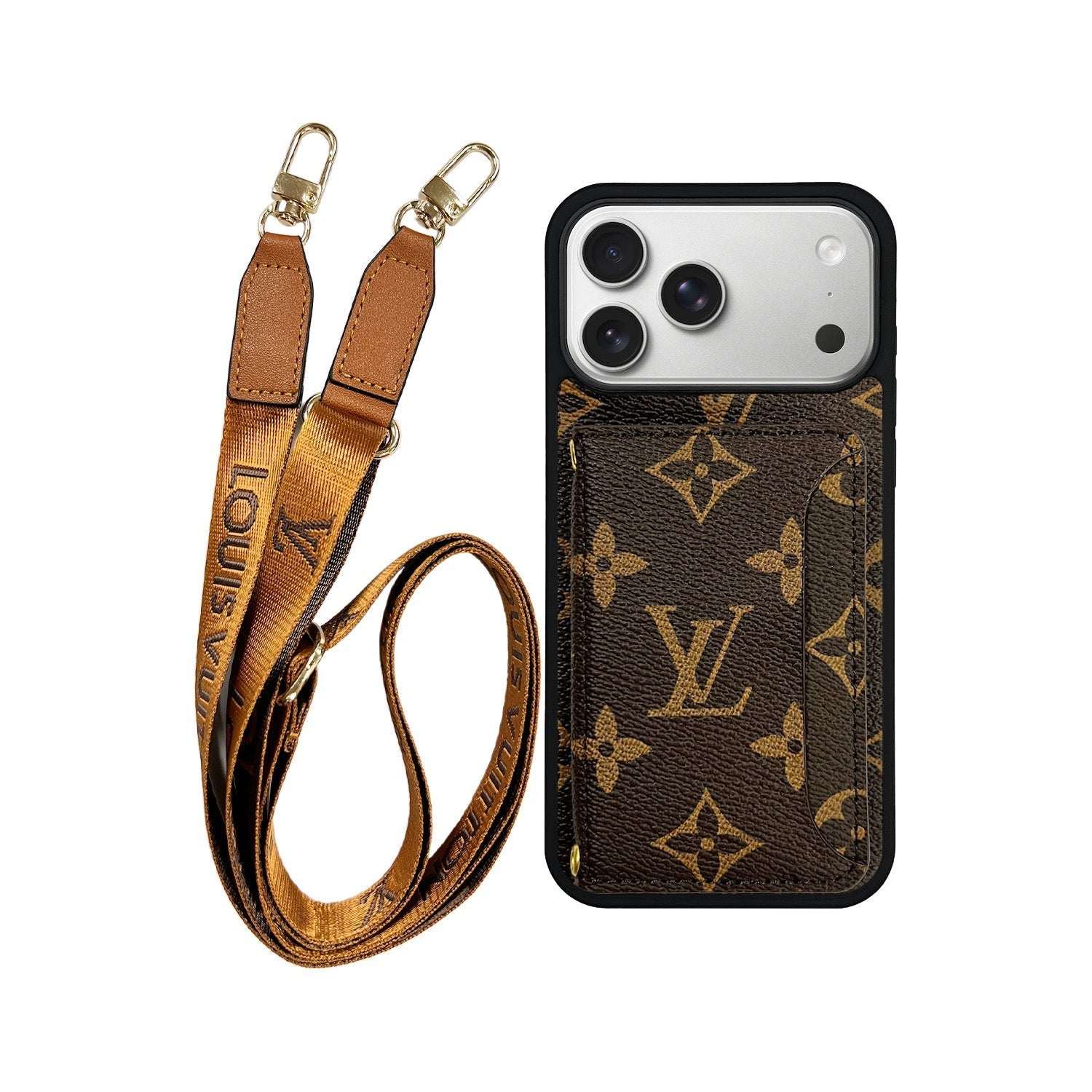 Monogram Phone Case with Strap For iPhone 12-17 Series