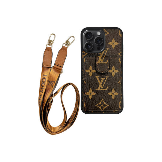 Brown Monogram Cardholder Lanyard for iPhone 12-17 Series