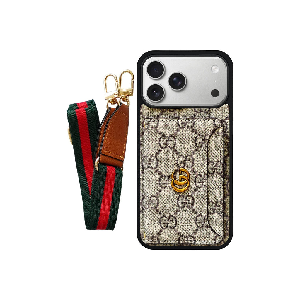 Monogram Phone Case with Strap For iPhone 12-17 Series