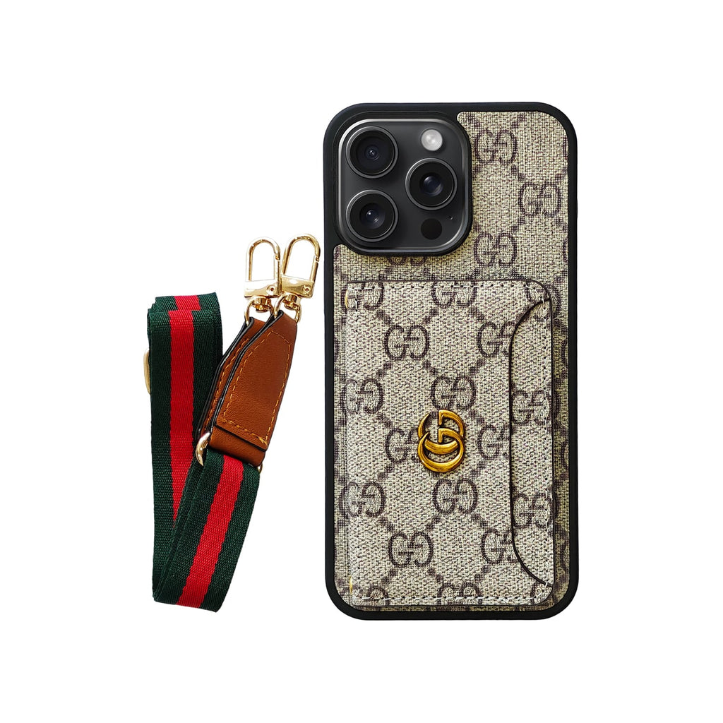 Monogram Phone Case with Strap For iPhone 12-17 Series