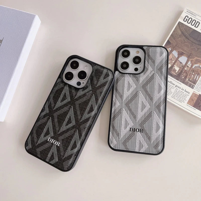Luxury Woven Monogram & Geometric Slim Case for iPhone 12-17 Series