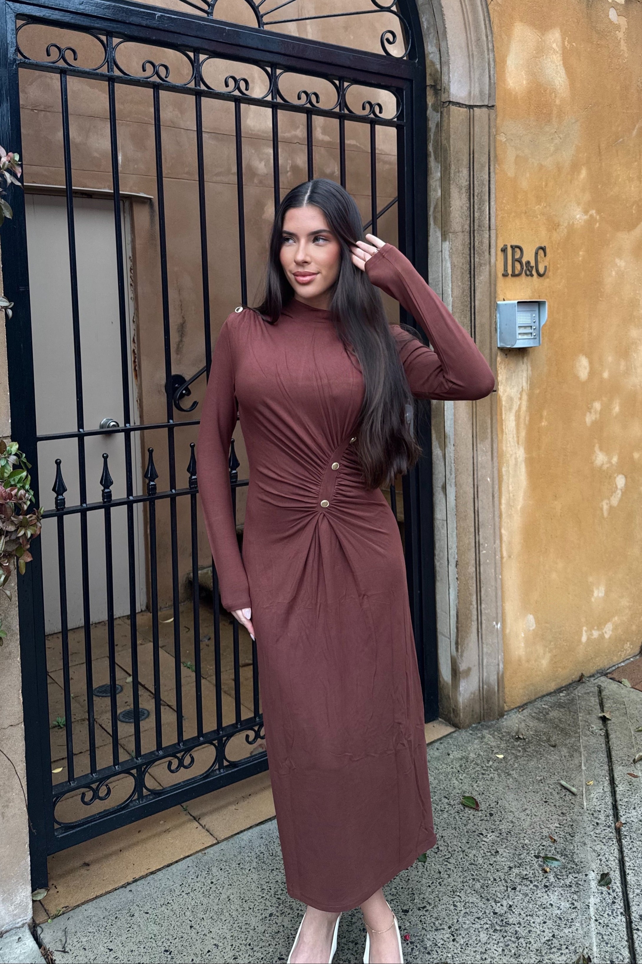 Luxuii Mock Neck Bodycon Ruched Knit Elegant Party Dresses