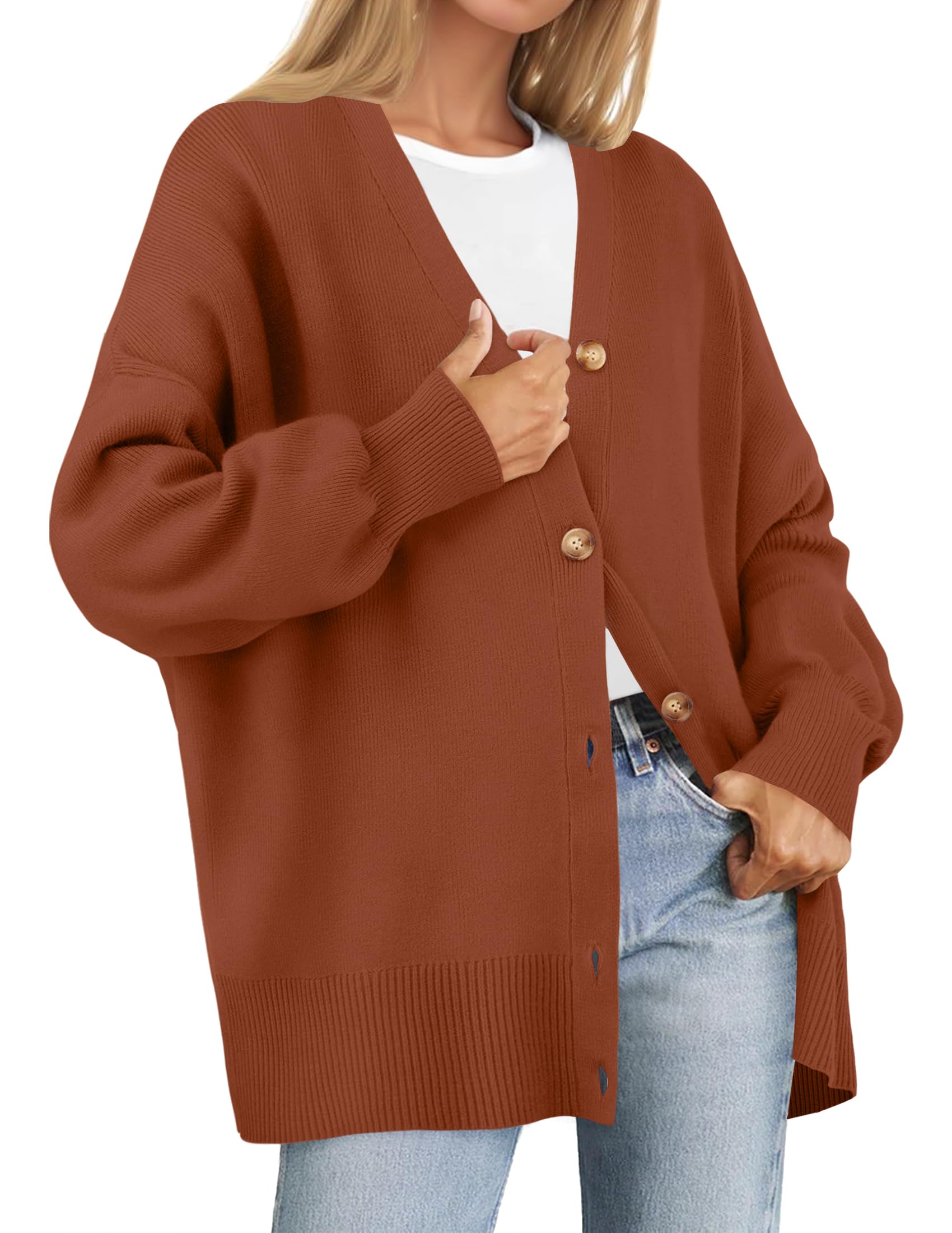 Luxuii V Neck Button Down Open Front Oversized Knit Cardigan