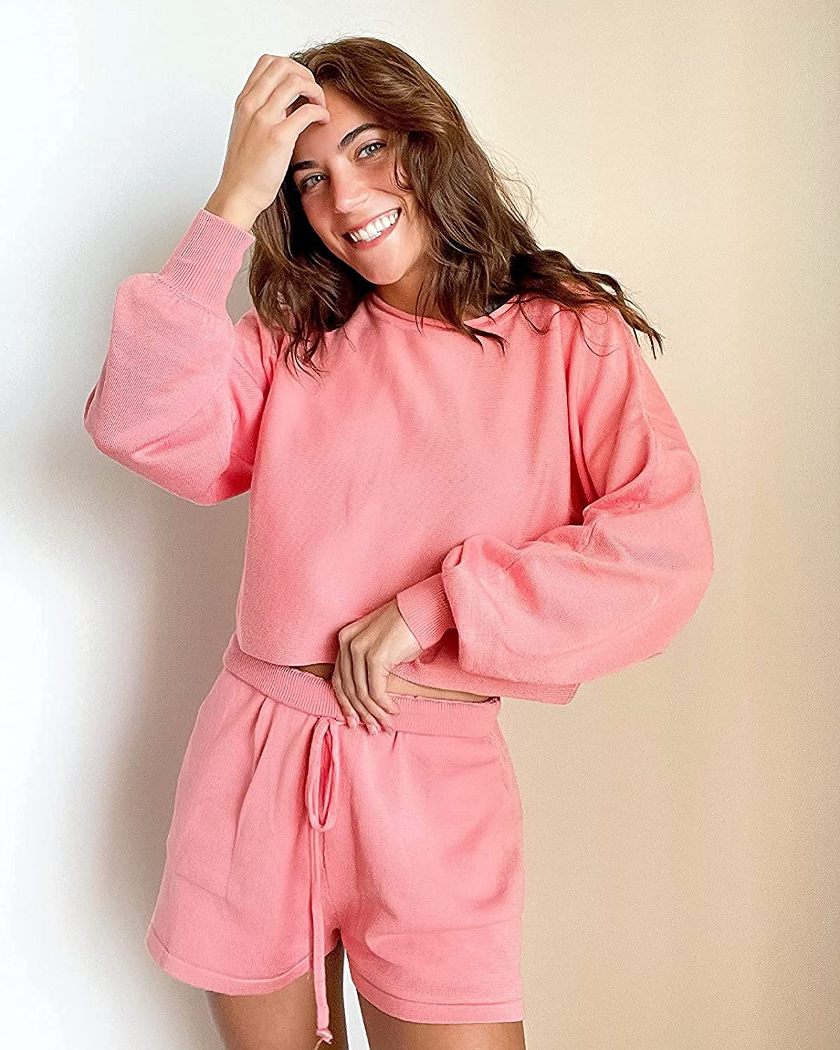 Luxuii Long Sleeve Knit Pullover Sweater Shorts Set