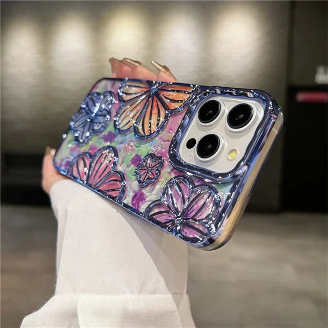 LUXURY PLATING FASHION FLOWERS PHONE CASE FOR IPHONE