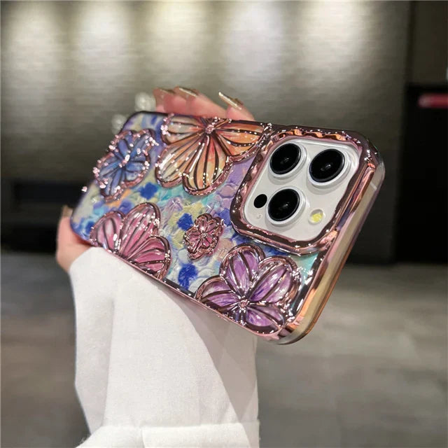LUXURY PLATING FASHION FLOWERS PHONE CASE FOR IPHONE