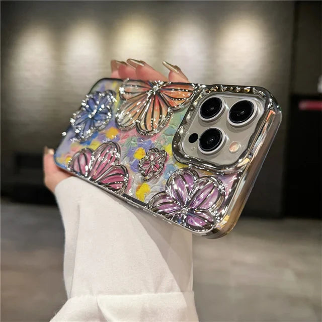 LUXURY PLATING FASHION FLOWERS PHONE CASE FOR IPHONE