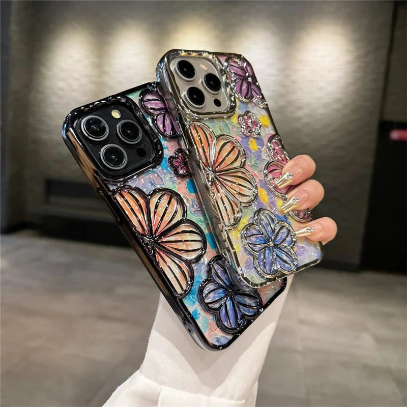 LUXURY PLATING FASHION FLOWERS PHONE CASE FOR IPHONE