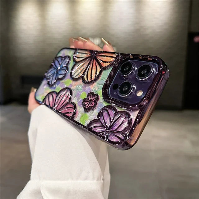 LUXURY PLATING FASHION FLOWERS PHONE CASE FOR IPHONE
