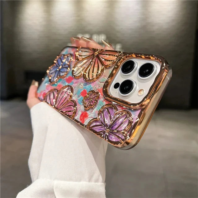 LUXURY PLATING FASHION FLOWERS PHONE CASE FOR IPHONE
