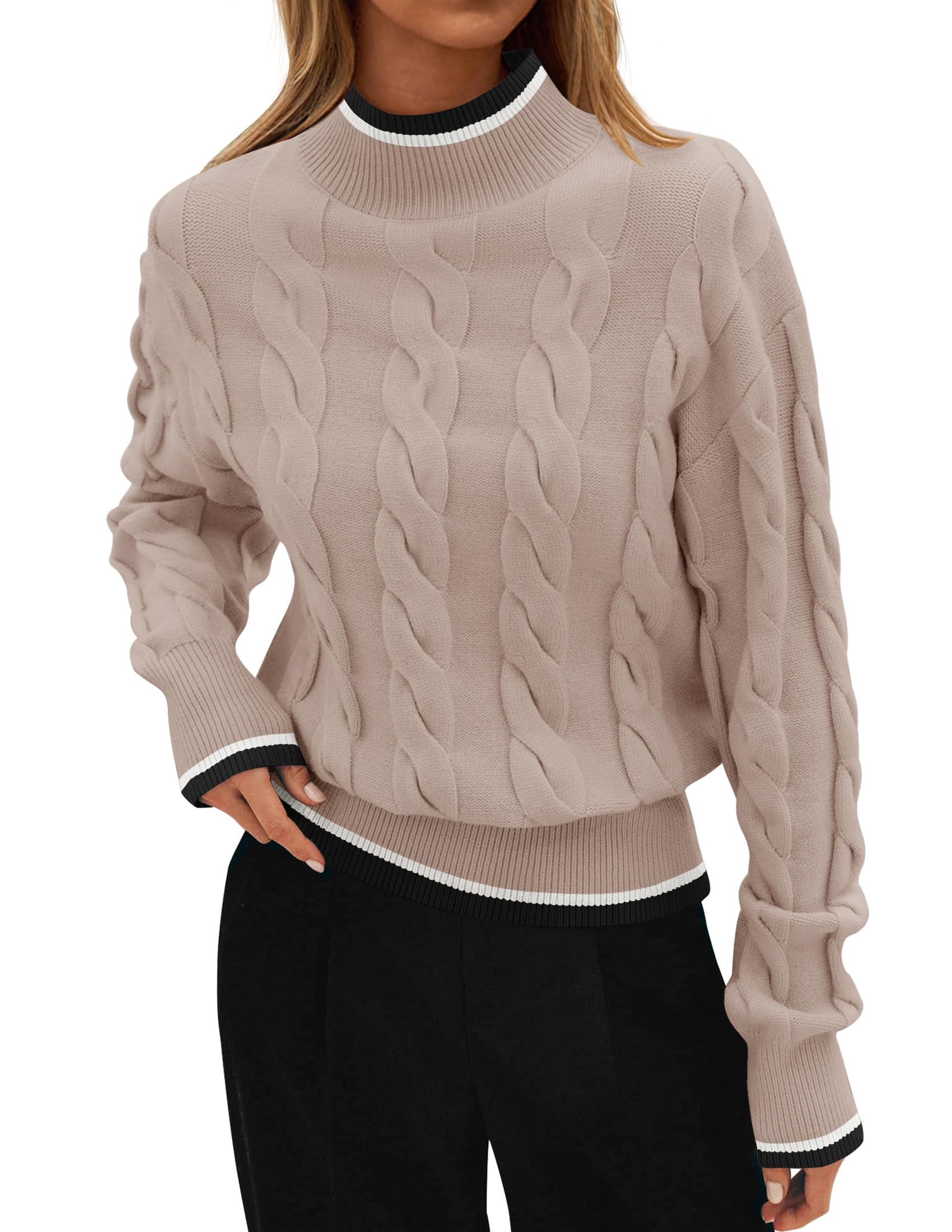 Luxuii Cable Knit Contrast Color Chunky Pullover Sweater