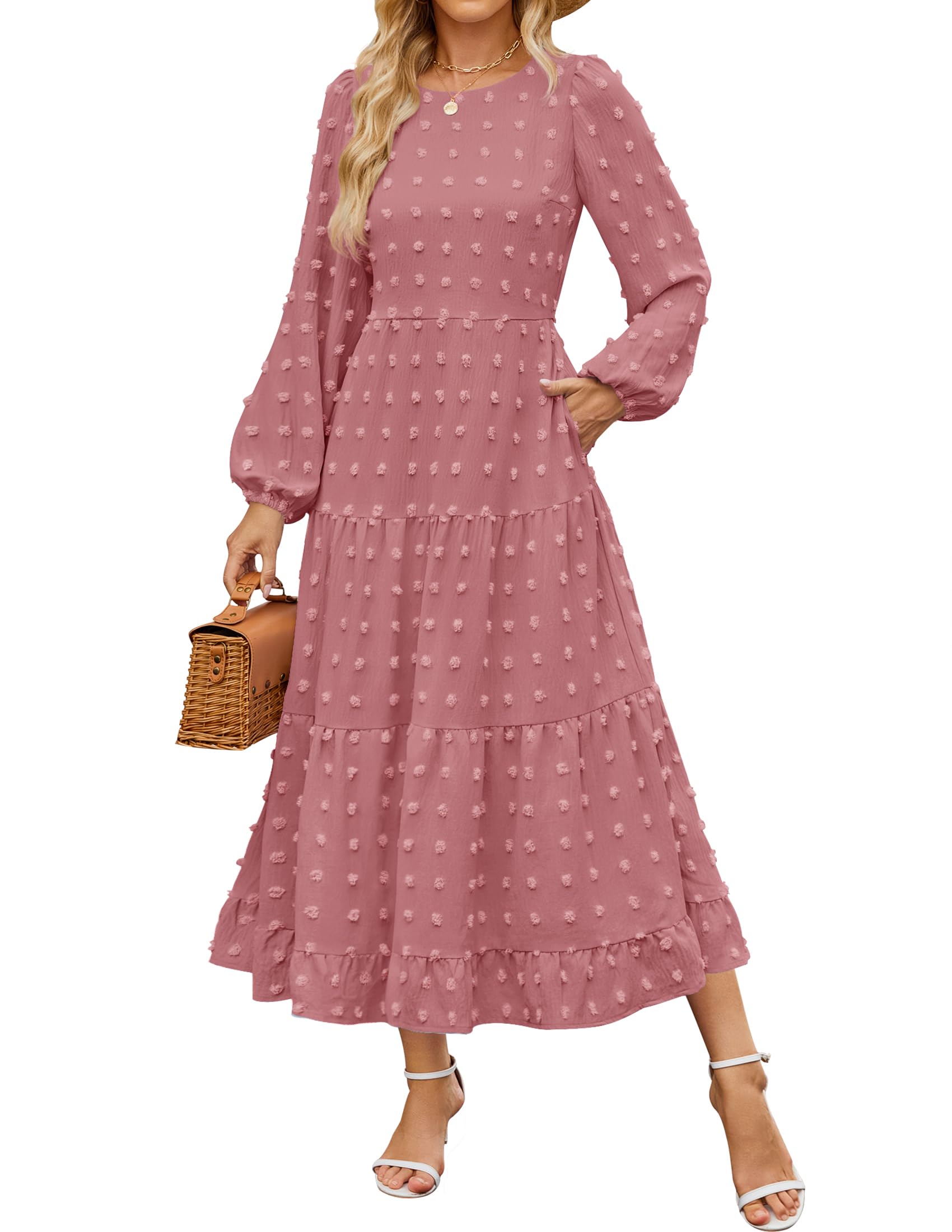 Luxuii Swiss Dot Tiered Flowy A Line Wedding Guest Dress