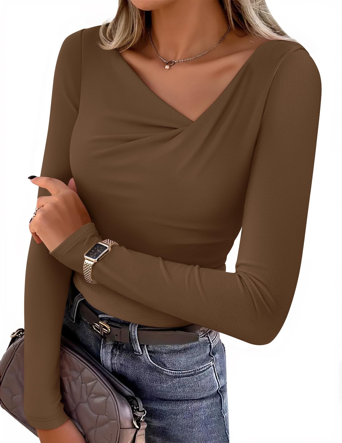 Luxuii Asymmetrical Neck Ruched Slim Fit Casual Tops