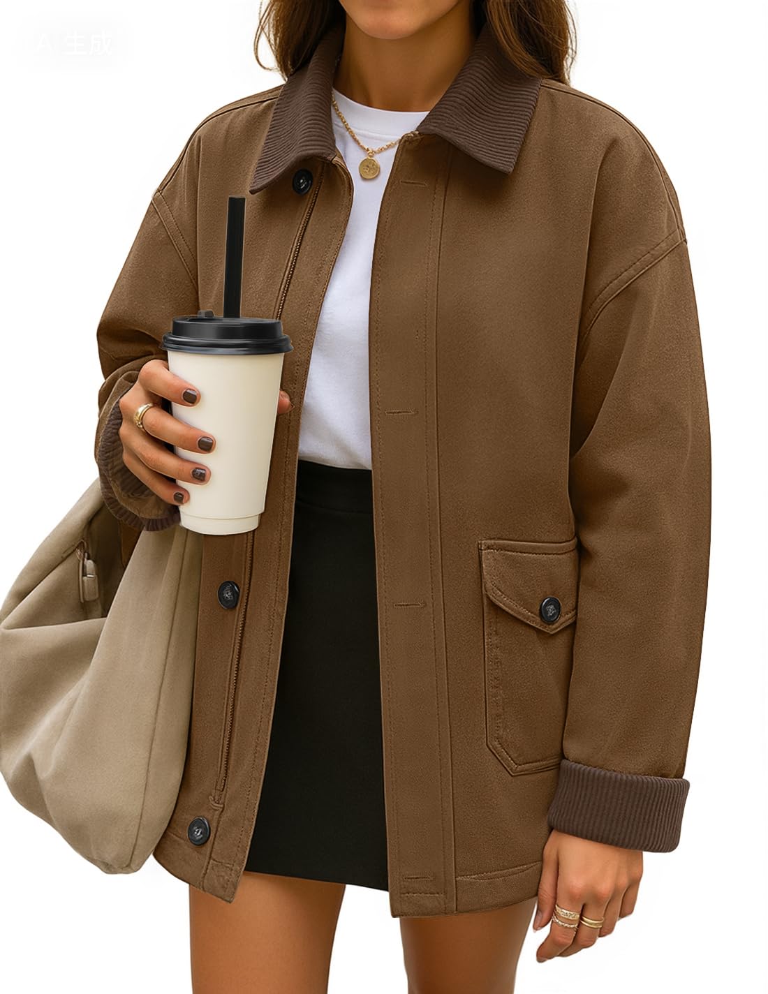 Luxuii Lightweight Button Down Cotton Cargo Barn Jacket