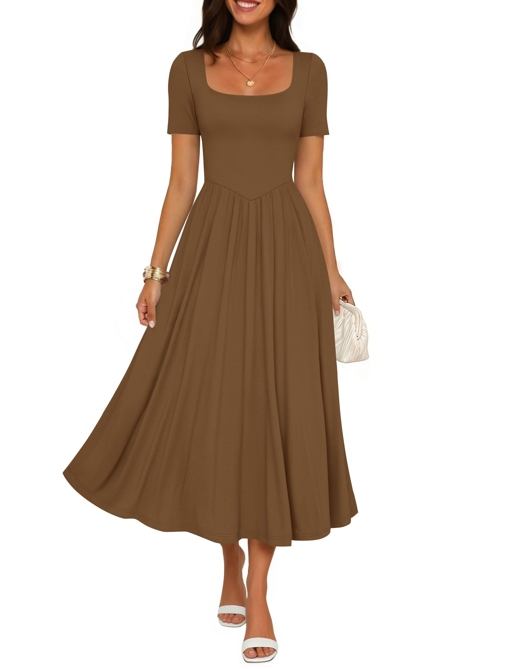 Luxuii Guest Elegant Classy Square Neck Short Sleeve Cocktail Party Midi Dress