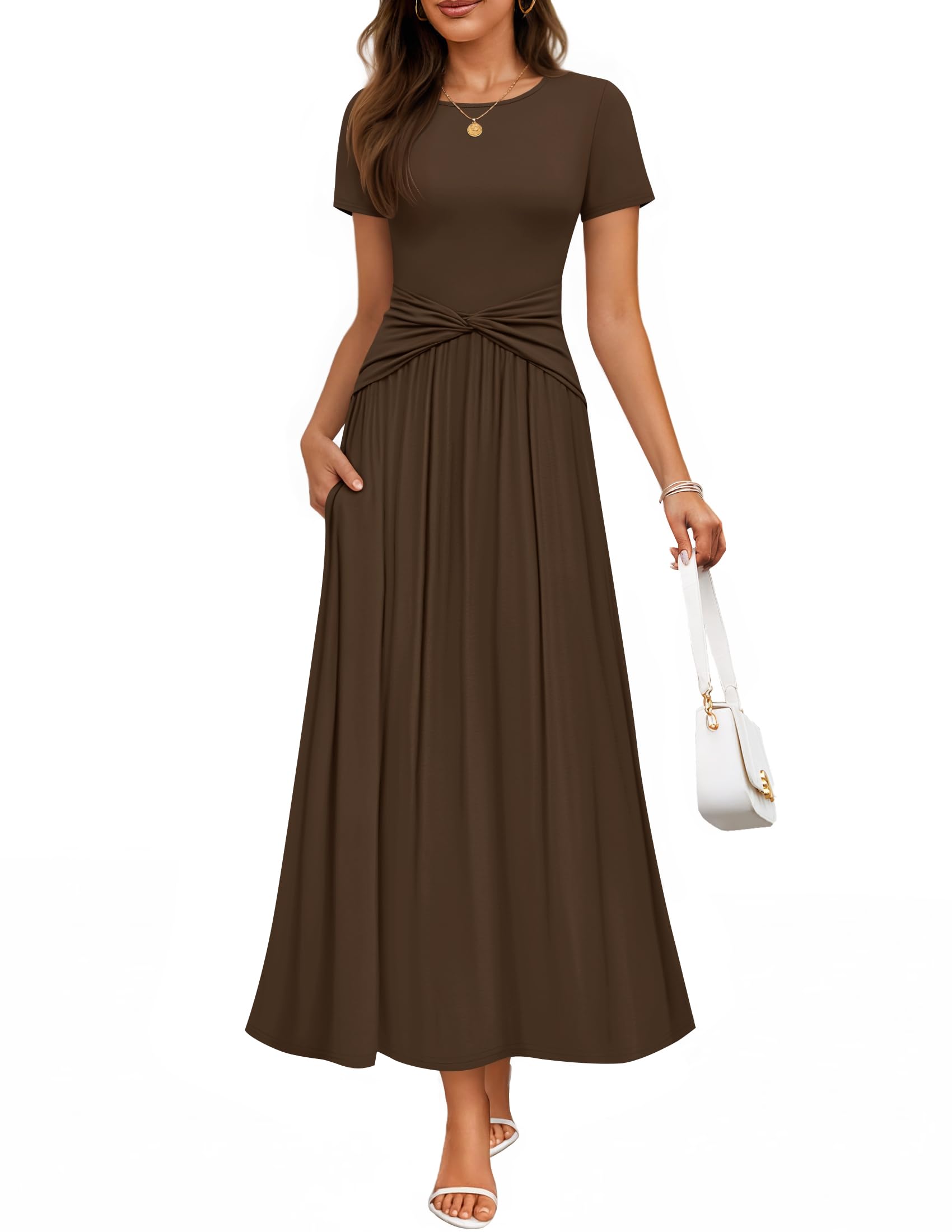 Luxuii Twist Front Wedding Guest Cocktail Flowy A Line Long Dress