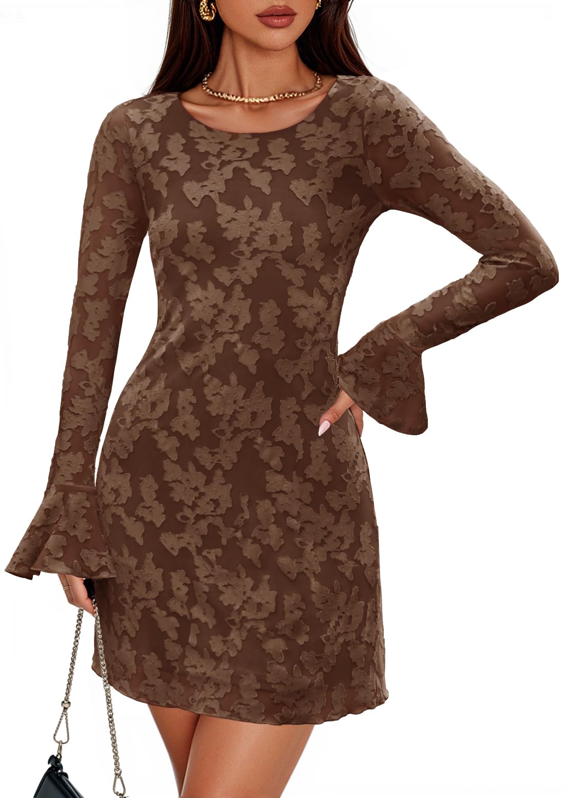 Luxuii Floral Mesh Crewneck Bodycon Cocktail Party Club Short Dress