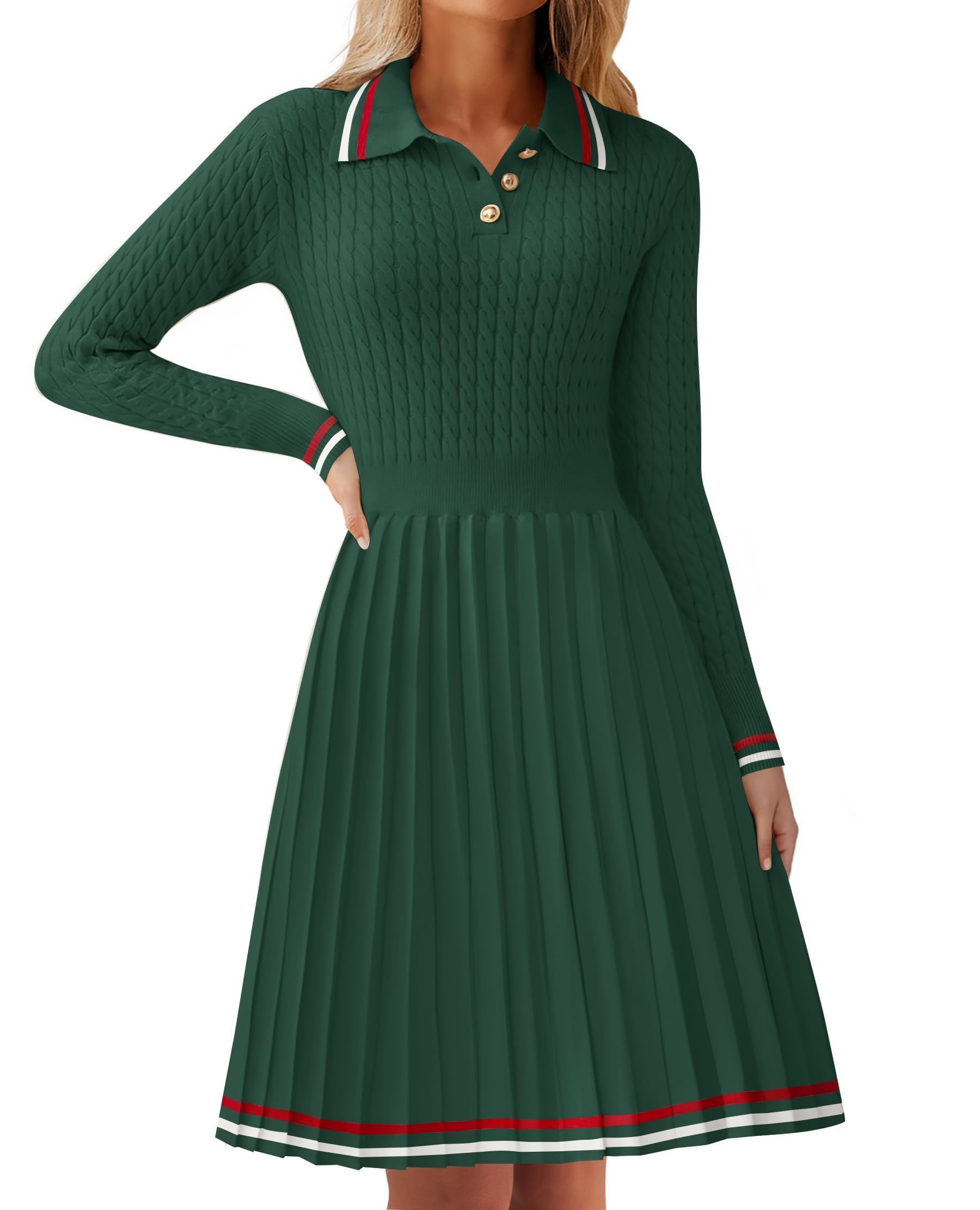 Luxuii Cable Ribbed Knit A Line Swing Pleated Dresses