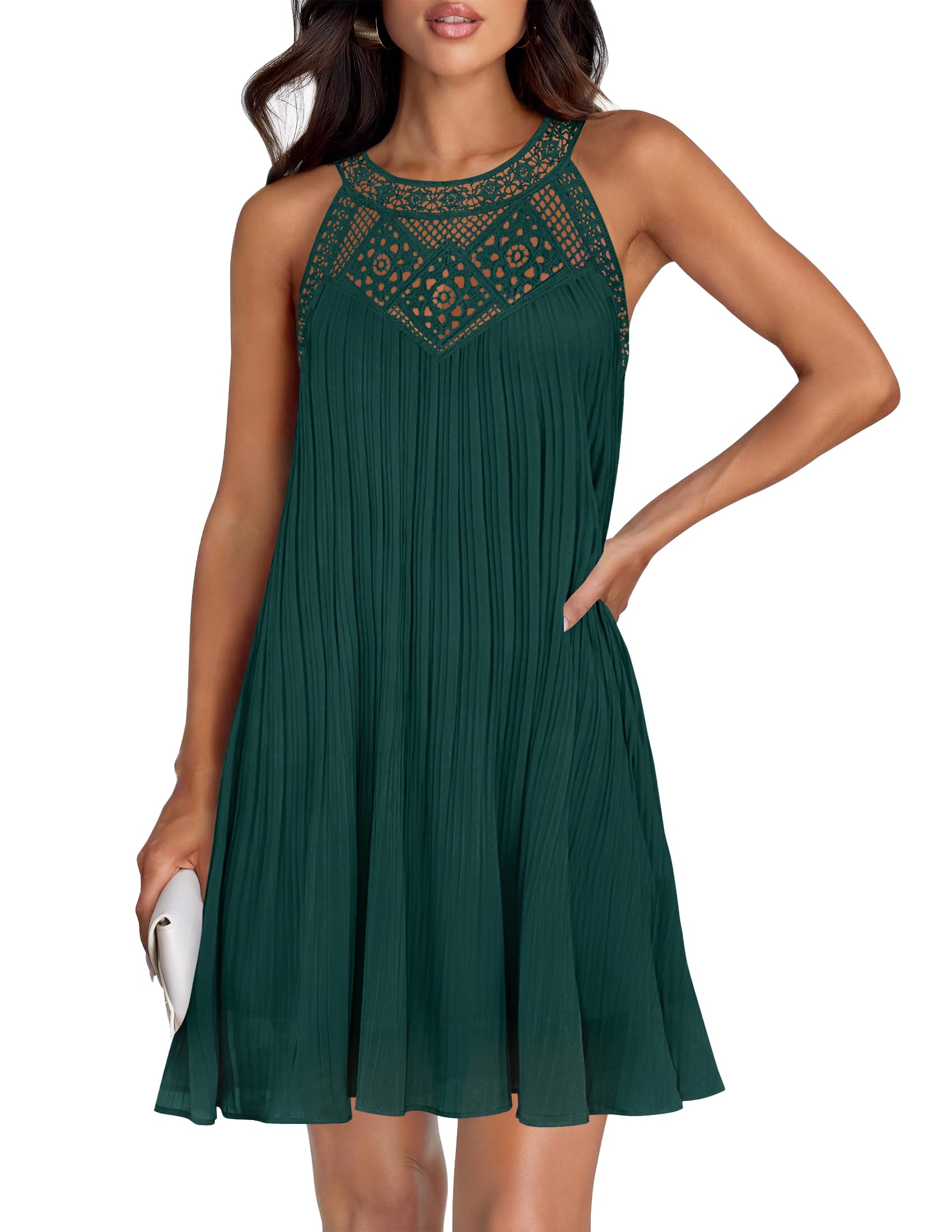 Luxuii Halter Chiffon Sleeveless Hollow Out Flowy Ruffle Sundress