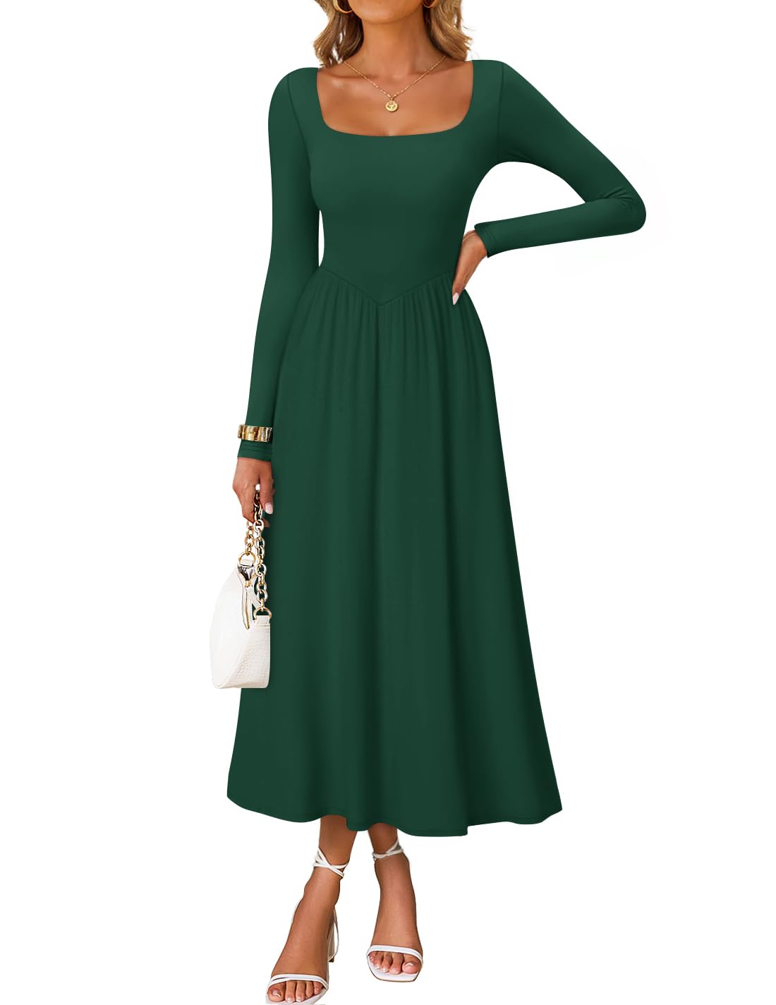 Luxuii Elegant Classy Square Neck Flowy Wedding Guest Dress