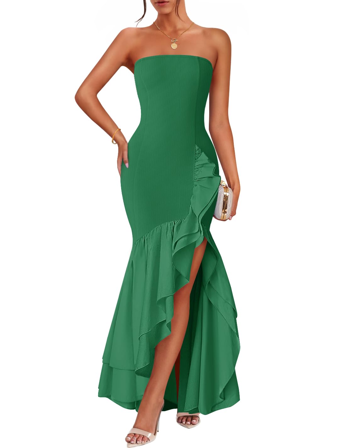 Luxuii Strapless Bodycon Ribbed Sexy High Split Mermaid Dresses