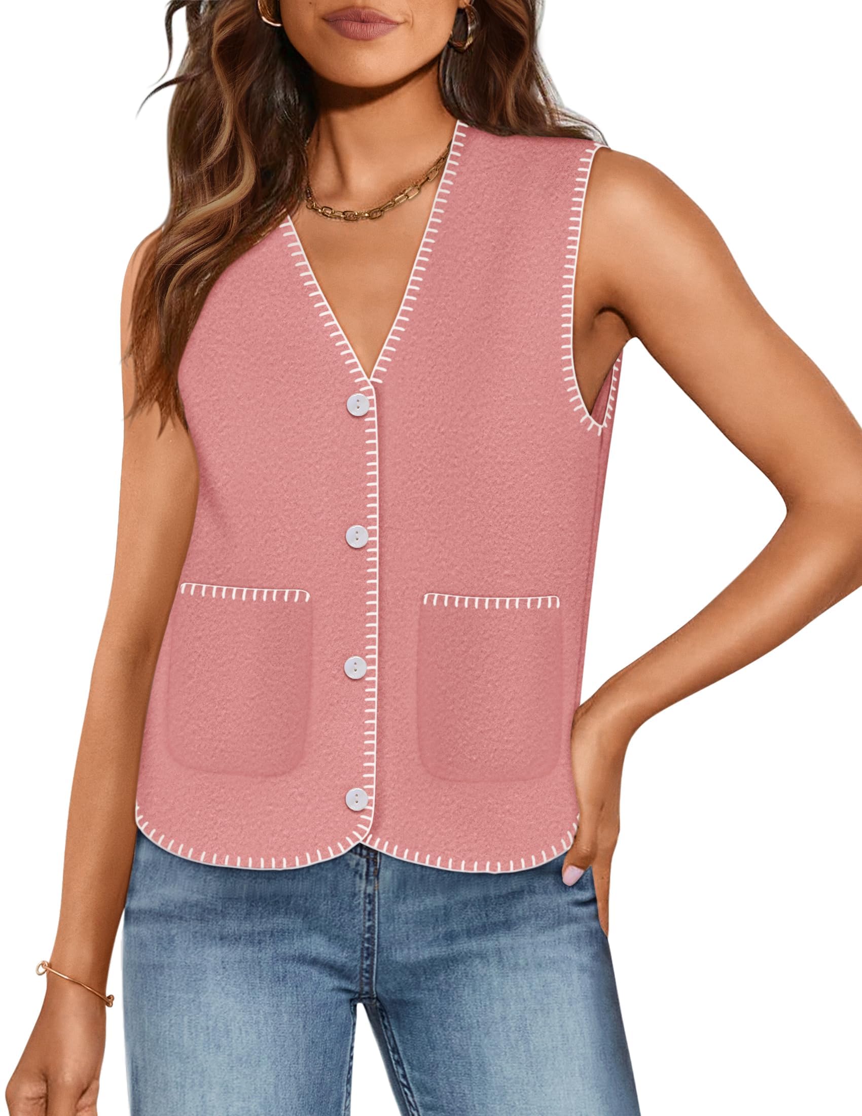 Luxuii Vest V Neck Knit Button Down Loose Crop Tank Tops