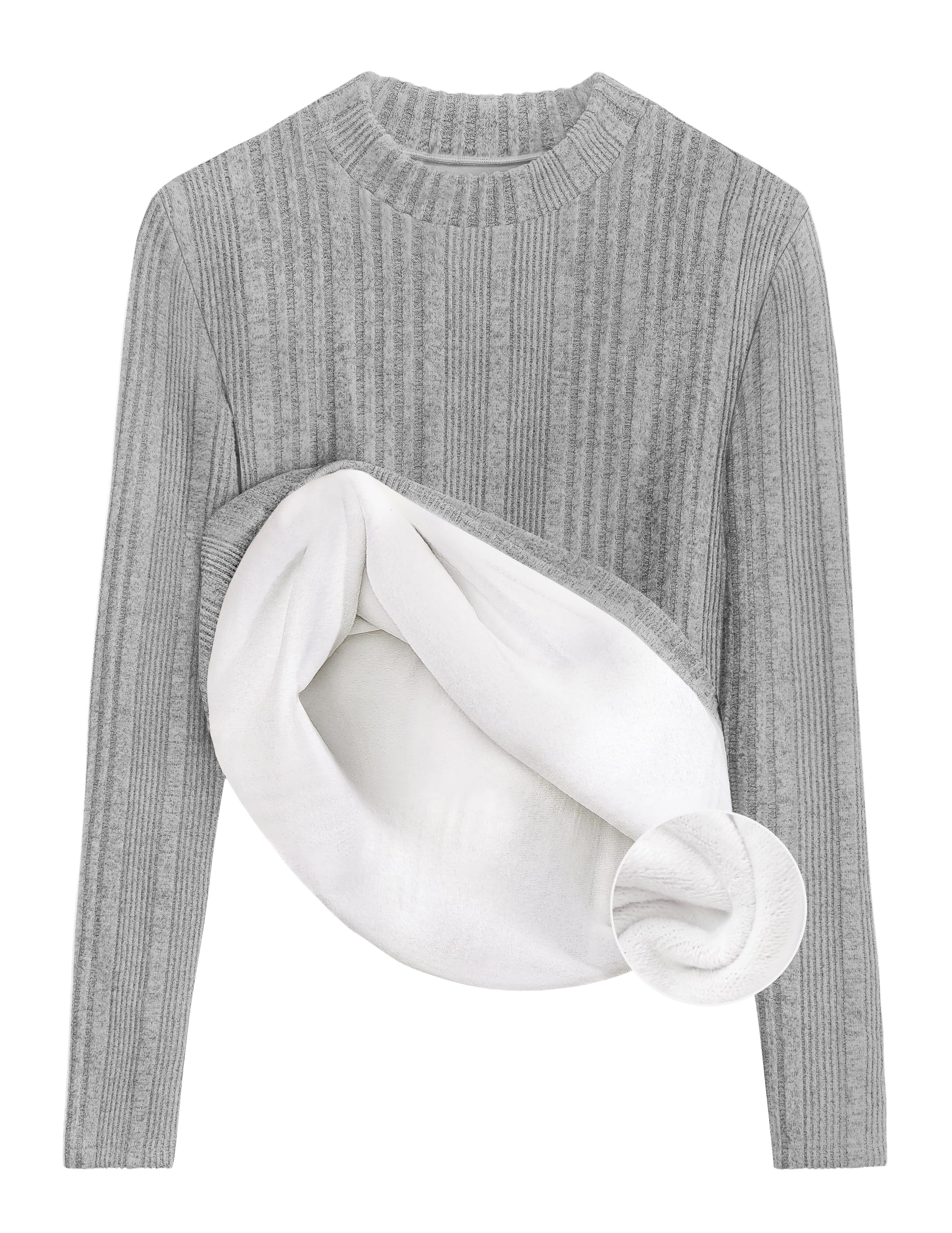 Luxuii Fleece Sherpa Lined Mock Neck Knit Thermal Basic Shirts