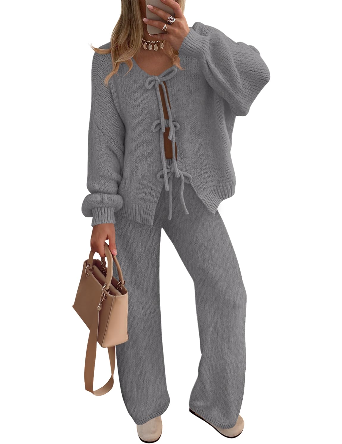 Luxuii Lounge Pajama Sets Cardigans Wide Leg Pants Matching Clothes