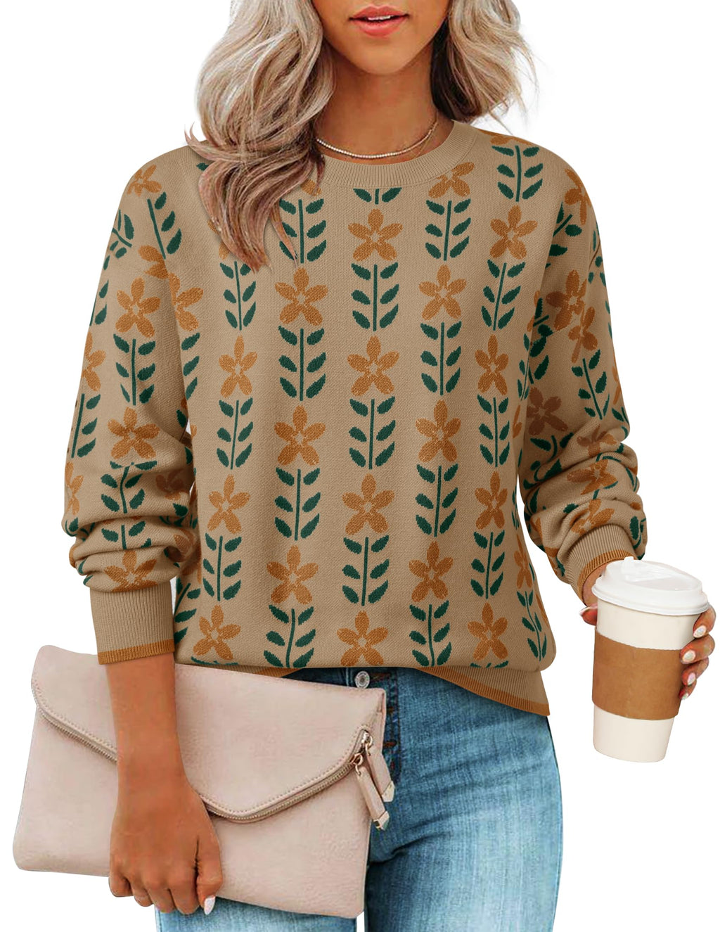 Luxuii Crewneck Printed Cute Oversized Knitted Pullover Tops