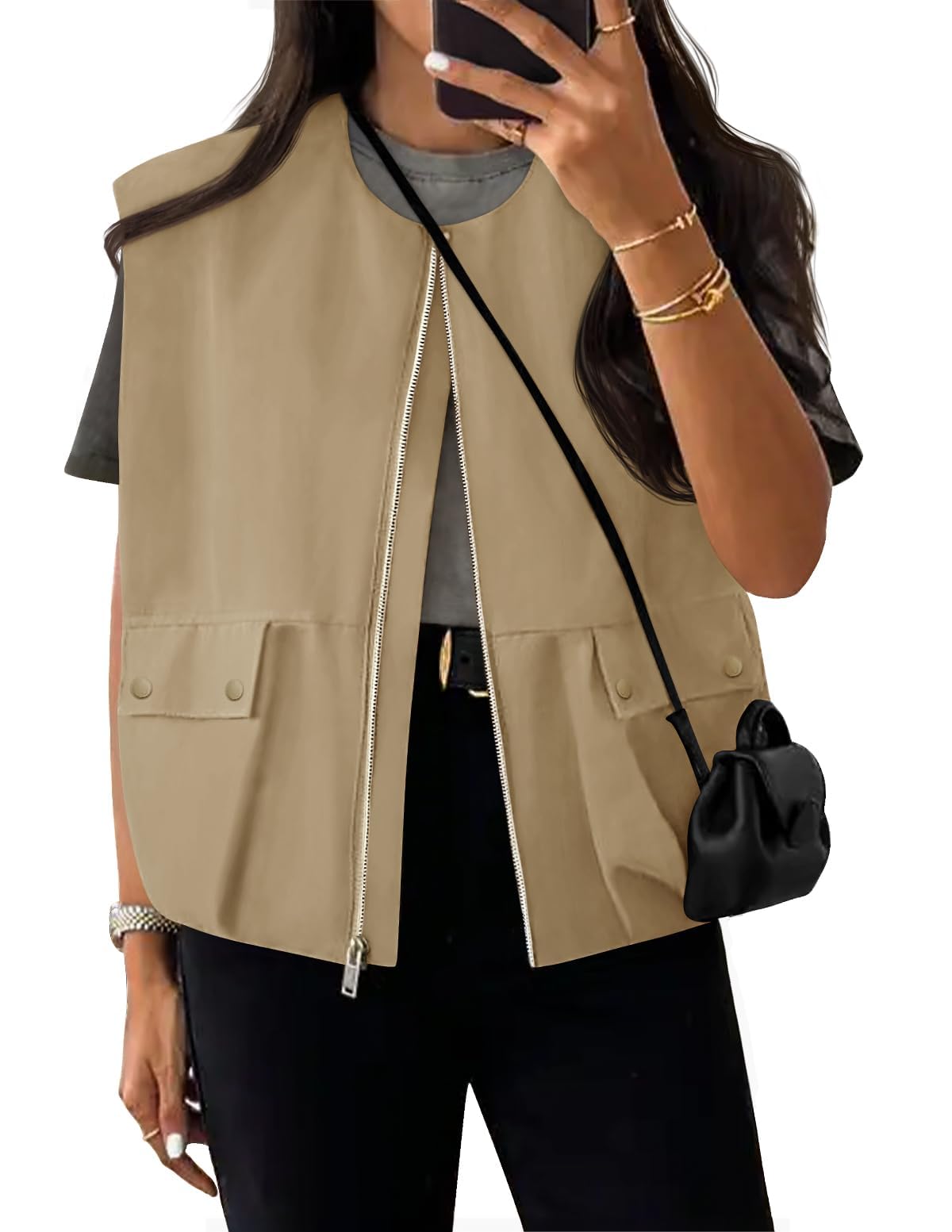 Luxuii Lightweight Cargo Vest Thin Sleeveless Zipper Up Jackets