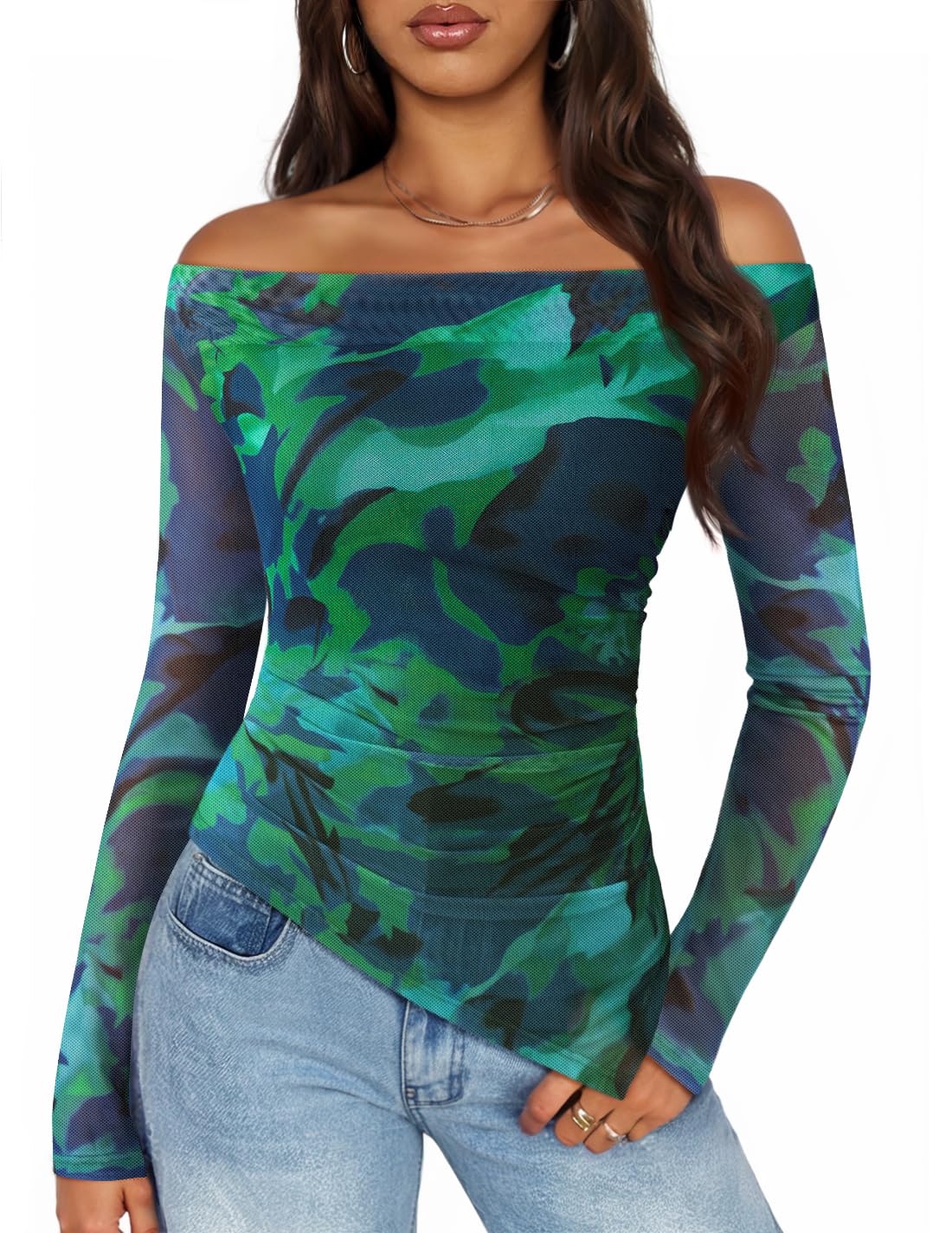 Luxuii Double Lined Sexy Long Sleeve Going Out Tops Floral Mesh Shirts