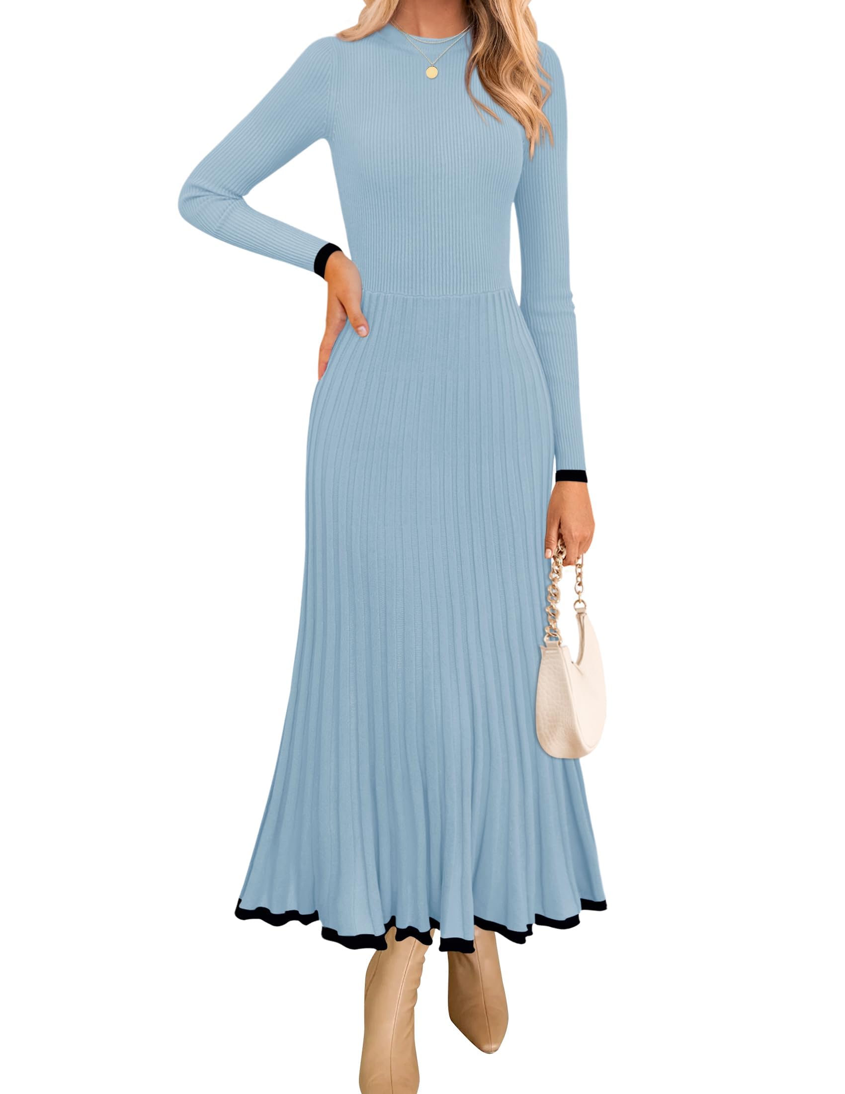 Luxuii Crewneck Ribbed Knit Pleated A-Line Wedding Dresses