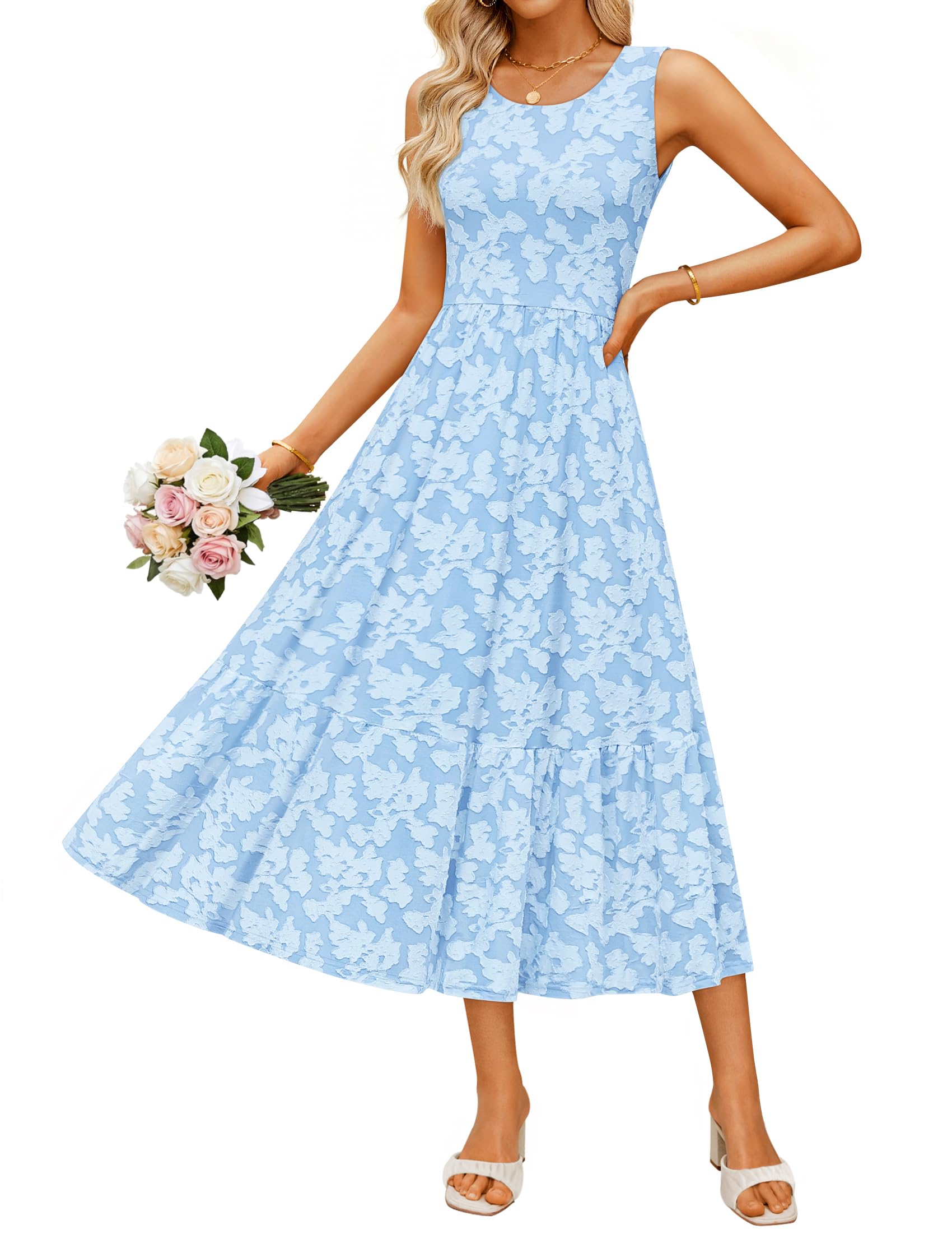 Luxuii Sleeveless Beach Vacation Dresses Casual Flowy Sundress