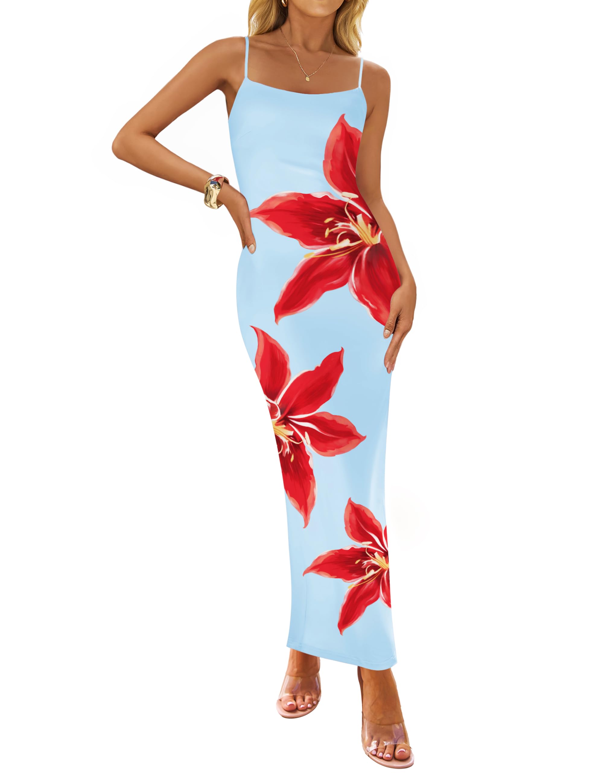 Luxuii Bodycon Floral Spaghetti Strap Boho Long Dresses
