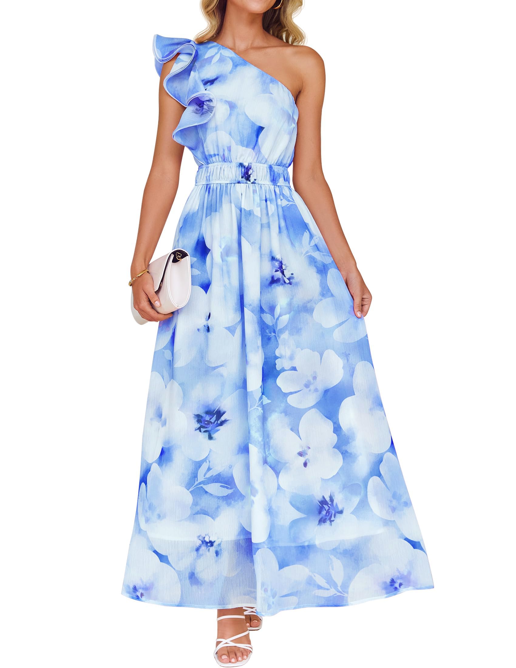 Luxuii Boho Floral Sleeveless Ruffle One Shoulder Elatsic Dresses
