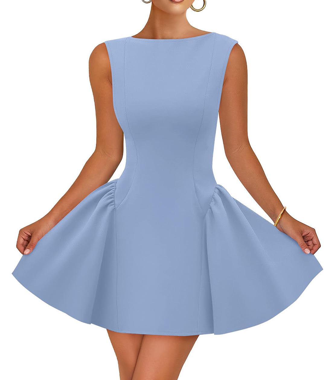 Luxuii Cocktail Boat Neck Backless Swing Wedding Club Party Dresses