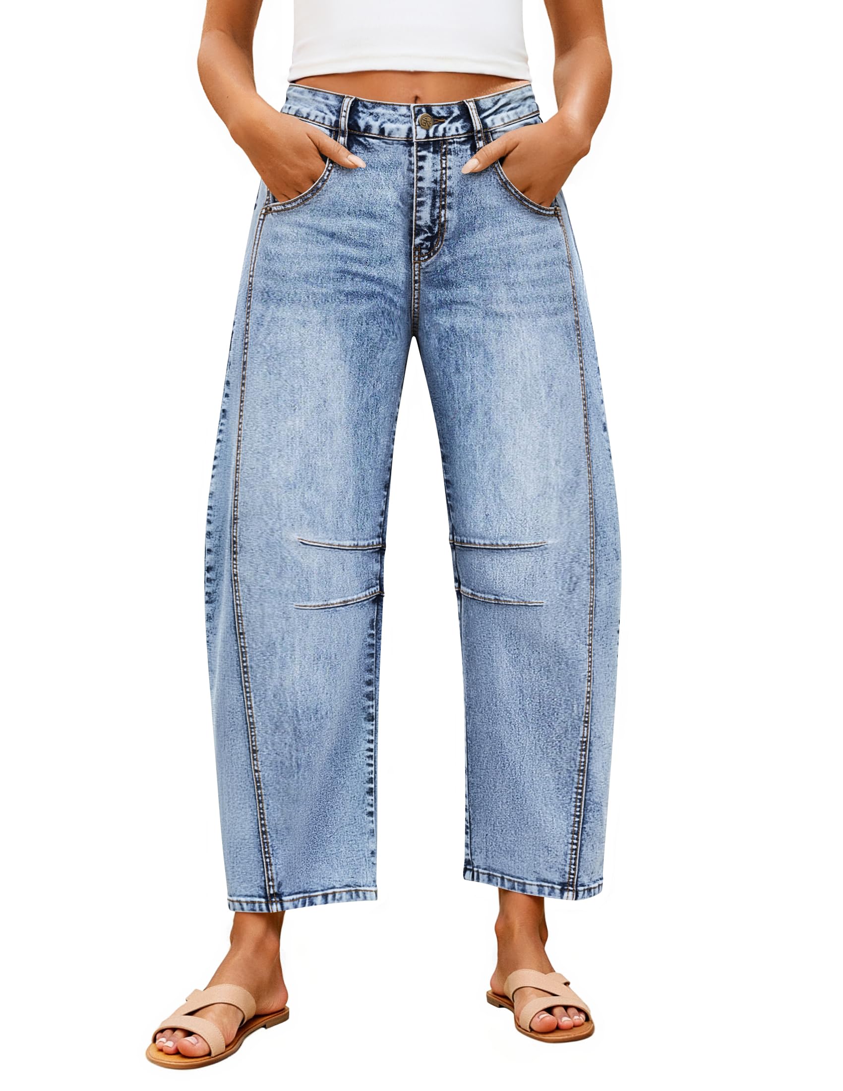 ZISICA High Waisted Wide Leg Stretchy Baggy Ankle Denim Pants