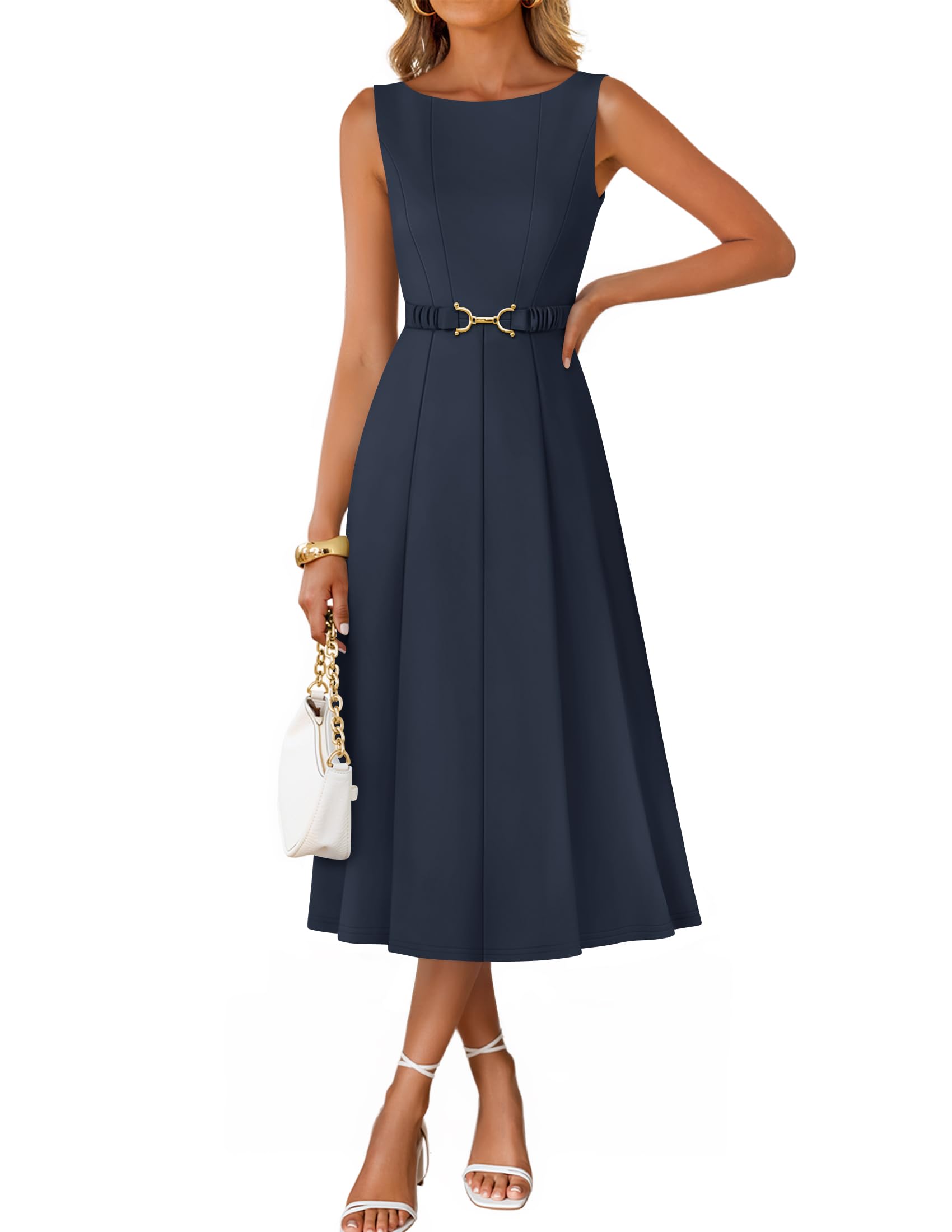Luxuii Elegant Boat Neck A Line Tie Waist Spring Cocktail Party Dress