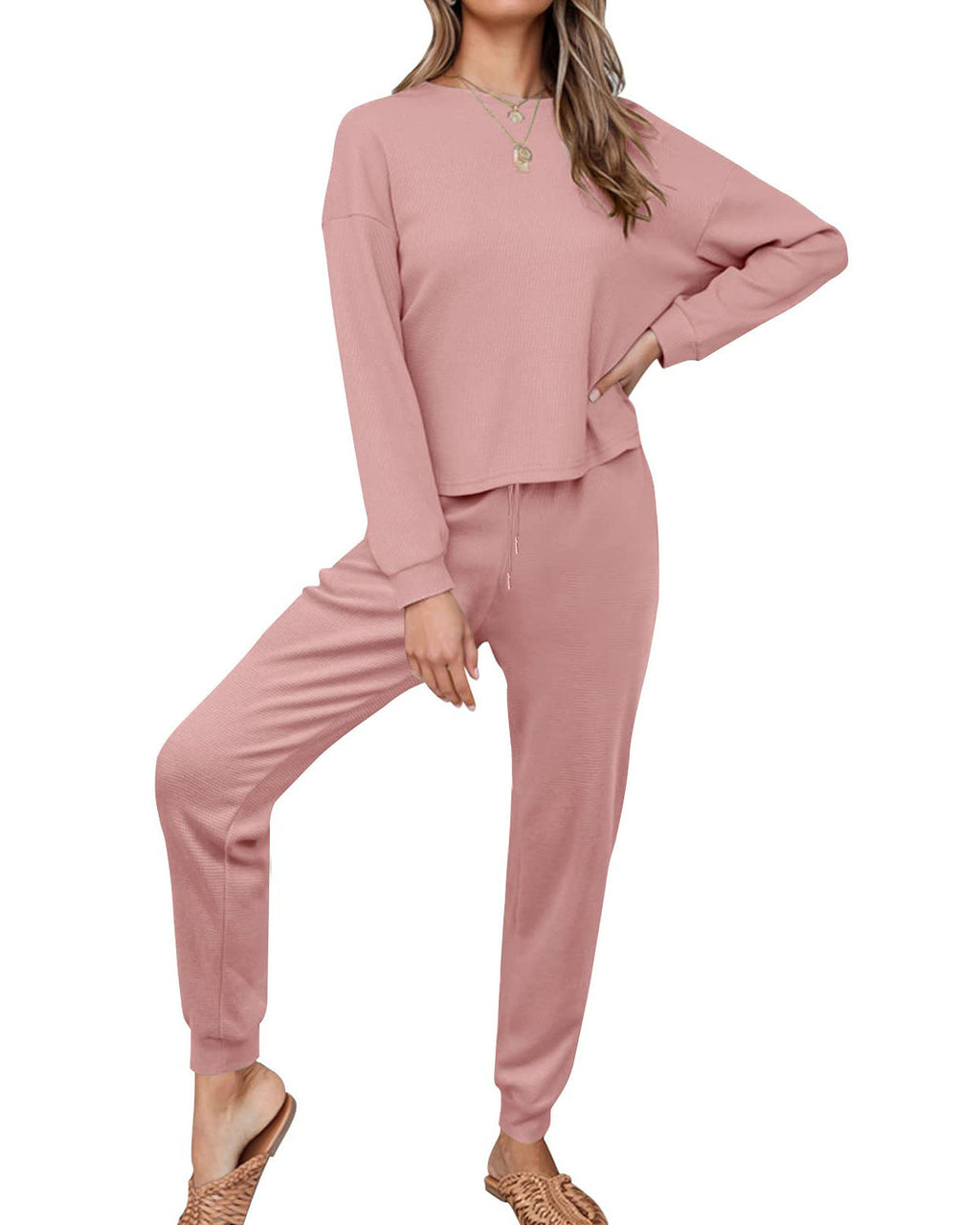 Luxuii Waffle Knit 2PC Sweatsuit Jogger Set