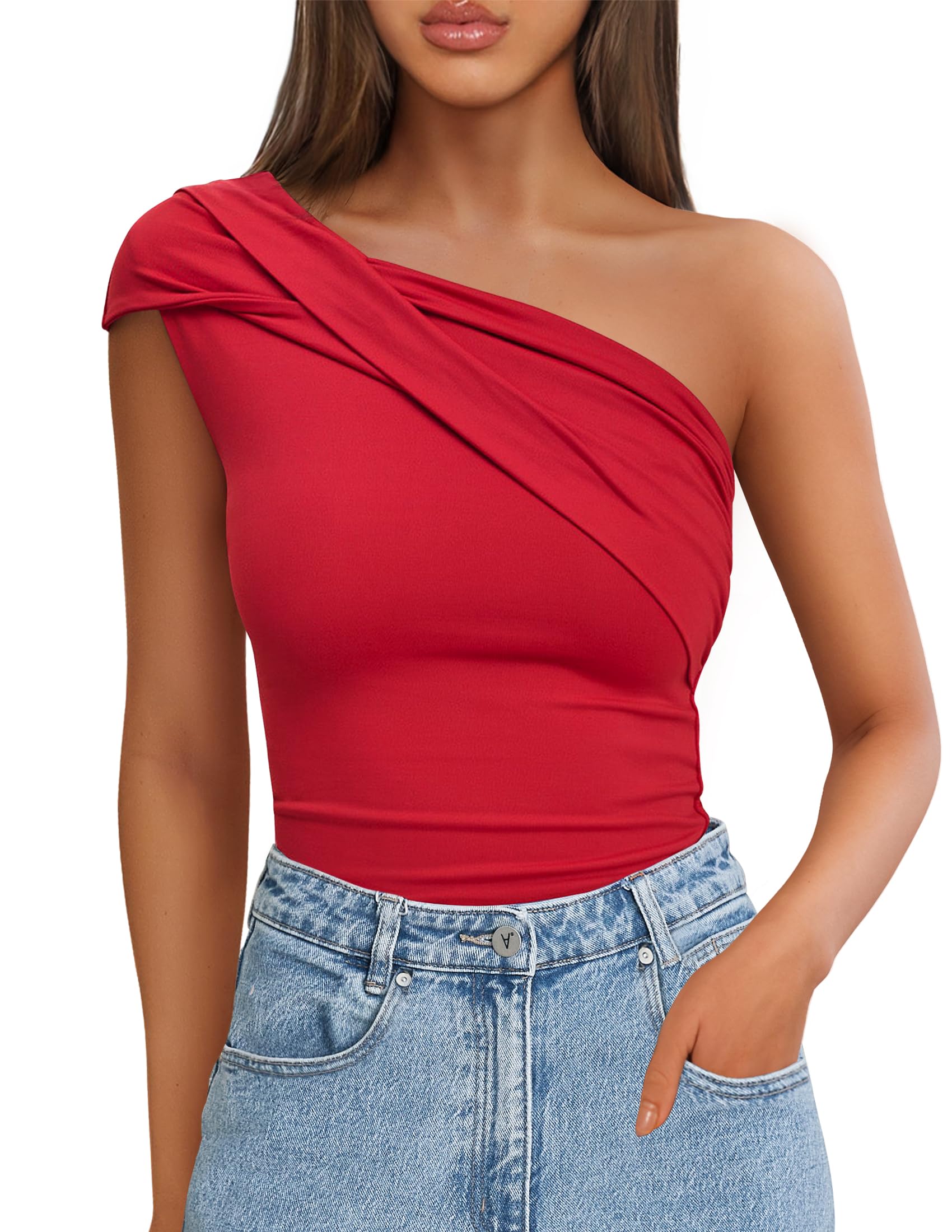 Luxuii One Shoulder Tank Sleeveless Going Out Knit Slim Fit Top