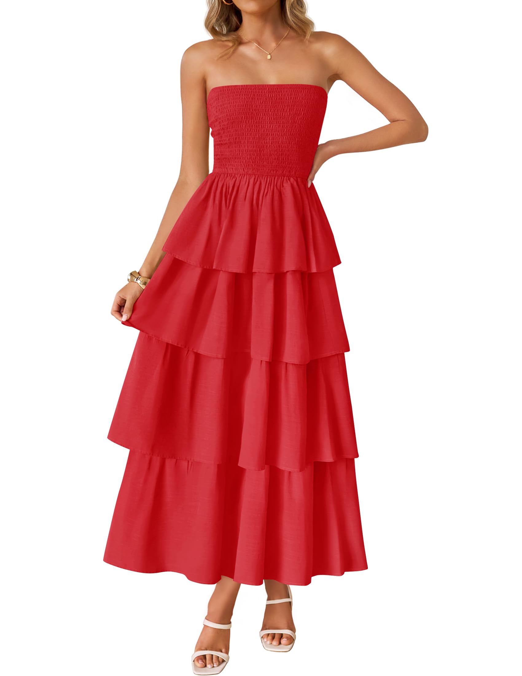 Luxuii Sleeveless Off Shoulder Smocked Tiered Beach Long Sundress