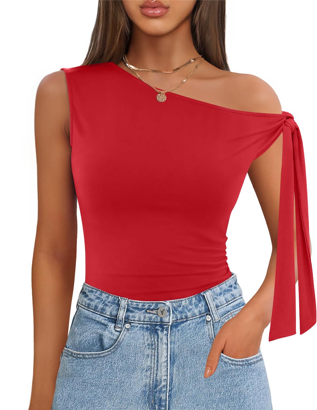 Luxuii Off Shoulder Sleeveless Knit Slim Fit Cute Tank Top